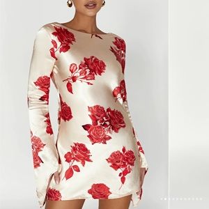 Meshki Davina Satin Long Sleeve Dress - Rose Print